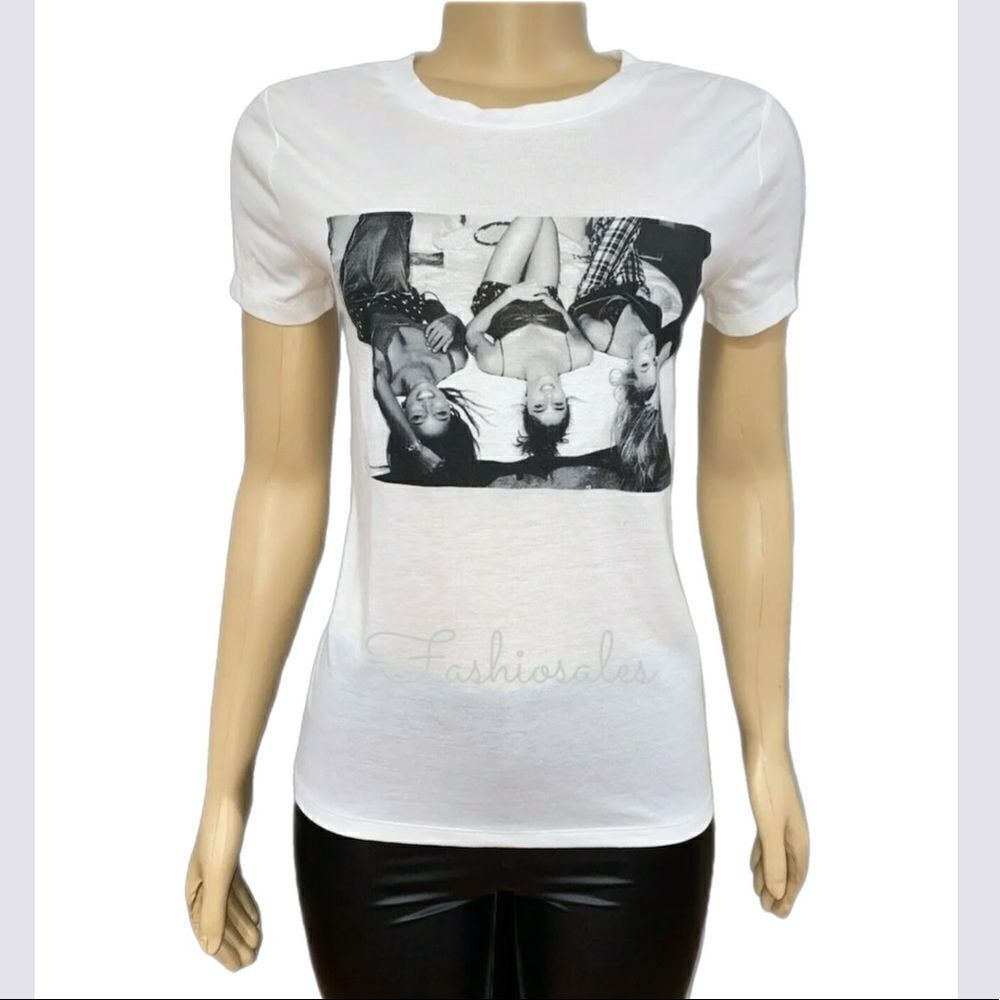 Victoria’s Secret Supermodel Picture Photo Crew neck Tee t-shirt White